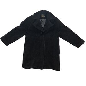 Vintage Alpaca Wool Blend Black Pea Coat Car Coat Italy Mid Length Jacket Womens